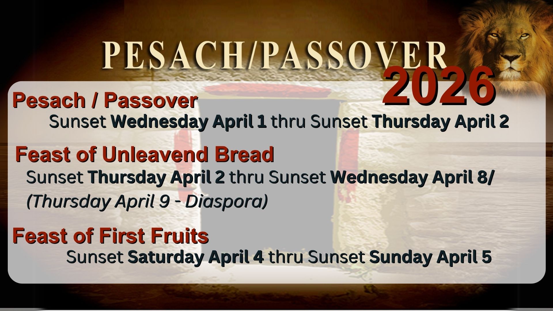 Pesach Schedule 2026